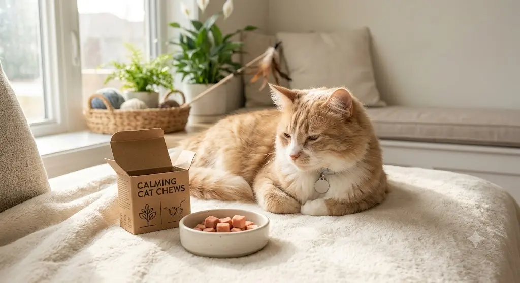 Best calming treats for cats 2026 — vet-reviewed CBD and L-theanine chews for indoor cat anxiety