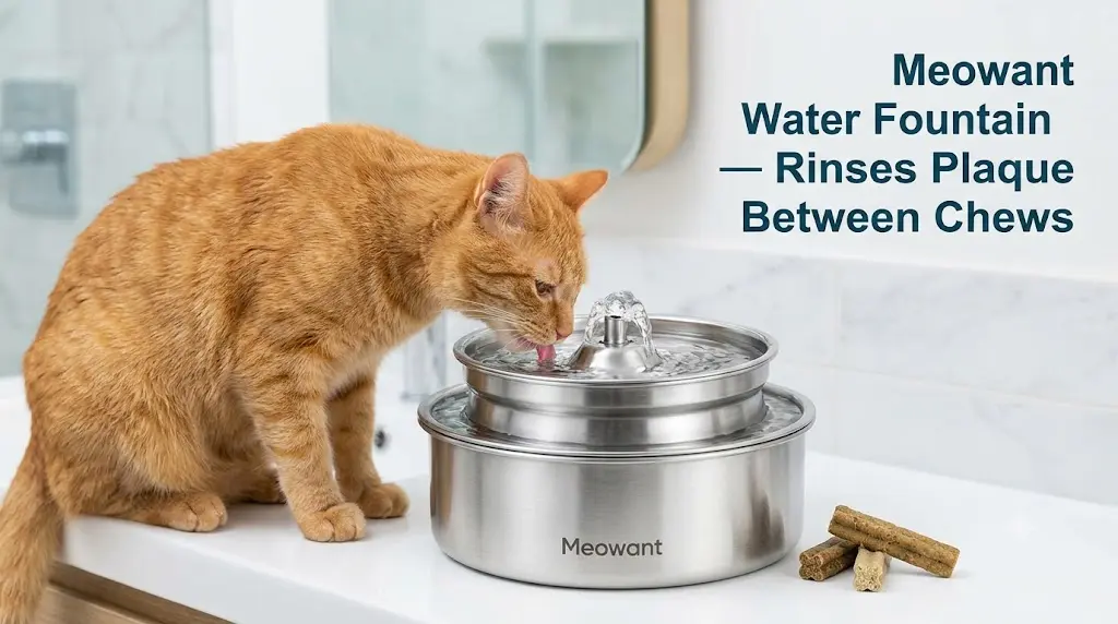 Meowant cat water fountain supporting dental and kidney health