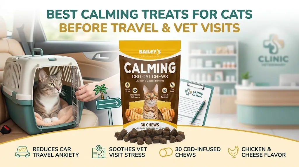 cat calming treats before vet visit and travel